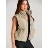 imageAUTOMET Puffer Vest Women Sleeveless Winter Cropped Outerwear Warm Puffer Lightweight Standup Collar Down with PocketsLight Khaki