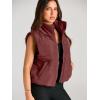 imageAUTOMET Puffer Vest Women Sleeveless Winter Cropped Outerwear Warm Puffer Lightweight Standup Collar Down with PocketsWine Red