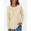 imageAUTOMET Womens Long Sleeve Shirts Color Block Casual Crewneck Tops Tshirt Basic Tee Fall Fashion Clothes Trendy OutfitsCream