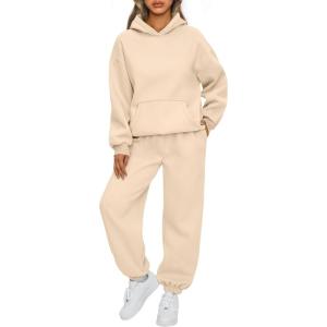 imageAUTOMET Womens 2 Piece Outfits Lounge Hoodie Sweatsuit Sets Oversized Sweatshirt Baggy Fall Fashion Sweatpants with PocketsApricot