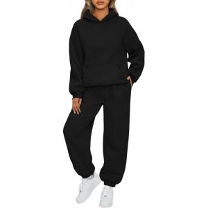 imageAUTOMET Womens 2 Piece Outfits Lounge Hoodie Sweatsuit Sets Oversized Sweatshirt Baggy Fall Fashion Sweatpants with PocketsBlack
