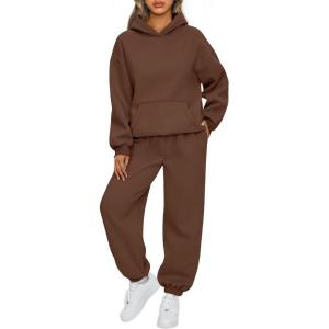 imageAUTOMET Womens 2 Piece Outfits Lounge Hoodie Sweatsuit Sets Oversized Sweatshirt Baggy Fall Fashion Sweatpants with PocketsCoffee
