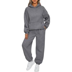 imageAUTOMET Womens 2 Piece Outfits Lounge Hoodie Sweatsuit Sets Oversized Sweatshirt Baggy Fall Fashion Sweatpants with PocketsDarkgrey