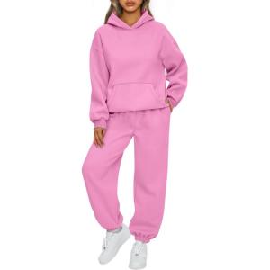 imageAUTOMET Womens 2 Piece Outfits Lounge Hoodie Sweatsuit Sets Oversized Sweatshirt Baggy Fall Fashion Sweatpants with PocketsPink