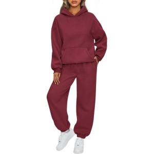 imageAUTOMET Womens 2 Piece Outfits Lounge Hoodie Sweatsuit Sets Oversized Sweatshirt Baggy Fall Fashion Sweatpants with PocketsRed