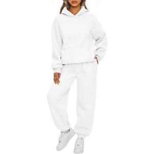 imageAUTOMET Womens 2 Piece Outfits Lounge Hoodie Sweatsuit Sets Oversized Sweatshirt Baggy Fall Fashion Sweatpants with PocketsWhite