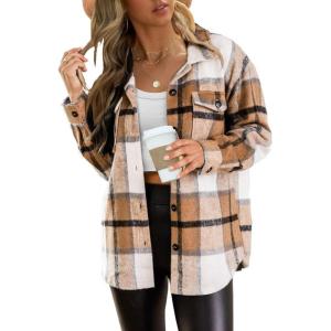 imageAUTOMET Womens Fall Outfits Fashion Clothes Shackets Flannel Plaid Button Down Long Sleeve Shirts JacketsApricot