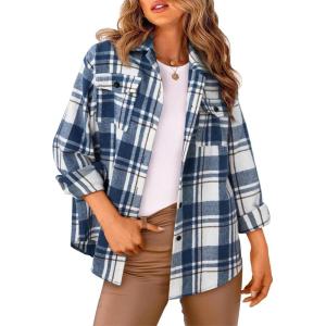 imageAUTOMET Womens Fall Outfits Fashion Clothes Shackets Flannel Plaid Button Down Long Sleeve Shirts JacketsBluewhite
