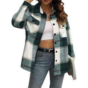 imageAUTOMET Womens Fall Outfits Fashion Clothes Shackets Flannel Plaid Button Down Long Sleeve Shirts JacketsDark Green