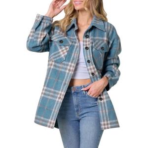 imageAUTOMET Womens Fall Outfits Fashion Clothes Shackets Flannel Plaid Button Down Long Sleeve Shirts JacketsDarkblue
