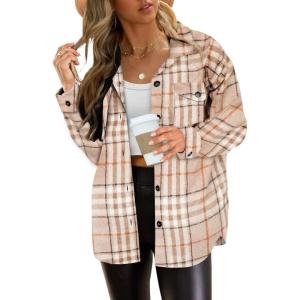 imageAUTOMET Womens Fall Outfits Fashion Clothes Shackets Flannel Plaid Button Down Long Sleeve Shirts JacketsDarkkhaki