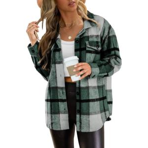 imageAUTOMET Womens Fall Outfits Fashion Clothes Shackets Flannel Plaid Button Down Long Sleeve Shirts JacketsGreen