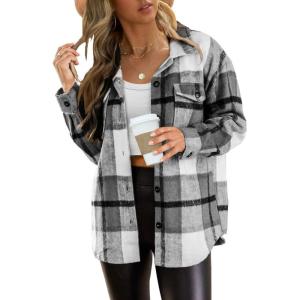 imageAUTOMET Womens Fall Outfits Fashion Clothes Shackets Flannel Plaid Button Down Long Sleeve Shirts JacketsGrey