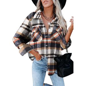 imageAUTOMET Womens Fall Outfits Fashion Clothes Shackets Flannel Plaid Button Down Long Sleeve Shirts JacketsOrangewhite