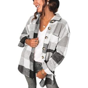 imageAUTOMET Womens Fall Outfits Fashion Clothes Shackets Flannel Plaid Button Down Long Sleeve Shirts JacketsWhitegrey