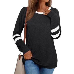 imageAUTOMET Womens Long Sleeve Shirts Color Block Casual Crewneck Tops Tshirt Basic Tee Fall Fashion Clothes Trendy OutfitsBlack