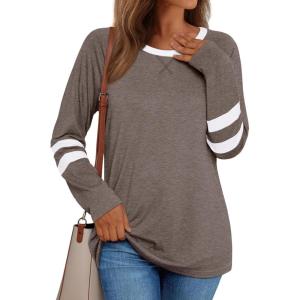 imageAUTOMET Womens Long Sleeve Shirts Color Block Casual Crewneck Tops Tshirt Basic Tee Fall Fashion Clothes Trendy OutfitsCoffeegrey