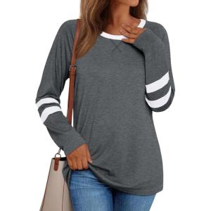 imageAUTOMET Womens Long Sleeve Shirts Color Block Casual Crewneck Tops Tshirt Basic Tee Fall Fashion Clothes Trendy OutfitsDarkgrey