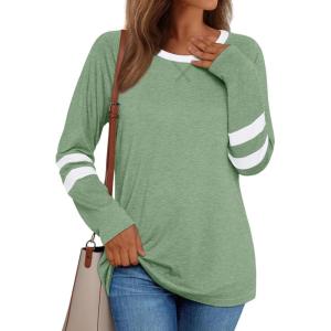 imageAUTOMET Womens Long Sleeve Shirts Color Block Casual Crewneck Tops Tshirt Basic Tee Fall Fashion Clothes Trendy OutfitsLightgreen