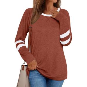 imageAUTOMET Womens Long Sleeve Shirts Color Block Casual Crewneck Tops Tshirt Basic Tee Fall Fashion Clothes Trendy OutfitsMaple
