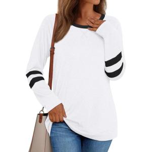 imageAUTOMET Womens Long Sleeve Shirts Color Block Casual Crewneck Tops Tshirt Basic Tee Fall Fashion Clothes Trendy OutfitsWhite