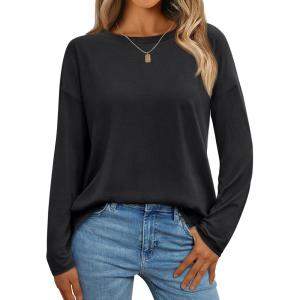 imageAUTOMET Womens Long Sleeve Shirts Loose Fitted Crewneck Basic Tops Casual Outfits Fall Clothes 2025Black
