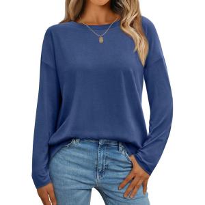 imageAUTOMET Womens Long Sleeve Shirts Loose Fitted Crewneck Basic Tops Casual Outfits Fall Clothes 2025Blue