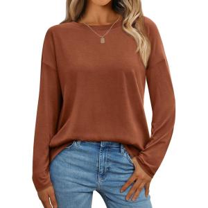 imageAUTOMET Womens Long Sleeve Shirts Loose Fitted Crewneck Basic Tops Casual Outfits Fall Clothes 2025Caramel