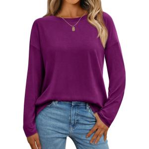imageAUTOMET Womens Long Sleeve Shirts Loose Fitted Crewneck Basic Tops Casual Outfits Fall Clothes 2025Fuchsia