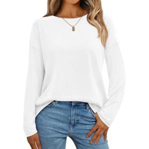 imageAUTOMET Womens Long Sleeve Shirts Loose Fitted Crewneck Basic Tops Casual Outfits Fall Clothes 2025White