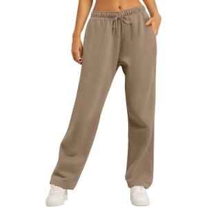 imageAUTOMET Womens Wide Leg Sweatpants Fleece Lined Baggy Straight Leg Lounge Pants Fall Outfits Athletic Joggers with PocketsCoffeegrey