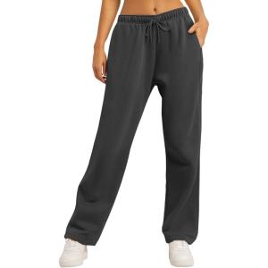 imageAUTOMET Womens Wide Leg Sweatpants Fleece Lined Baggy Straight Leg Lounge Pants Fall Outfits Athletic Joggers with PocketsDarkgrey