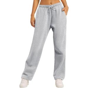 imageAUTOMET Womens Wide Leg Sweatpants Fleece Lined Baggy Straight Leg Lounge Pants Fall Outfits Athletic Joggers with PocketsGrey