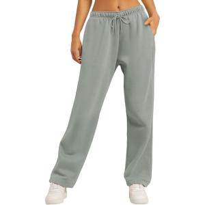 imageAUTOMET Womens Wide Leg Sweatpants Fleece Lined Baggy Straight Leg Lounge Pants Fall Outfits Athletic Joggers with PocketsGreyblue