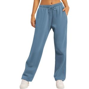 imageAUTOMET Womens Wide Leg Sweatpants Fleece Lined Baggy Straight Leg Lounge Pants Fall Outfits Athletic Joggers with PocketsLightblue