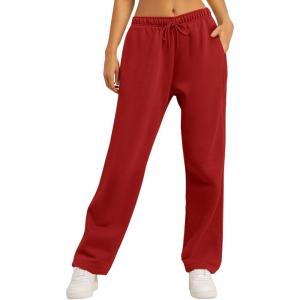 imageAUTOMET Womens Wide Leg Sweatpants Fleece Lined Baggy Straight Leg Lounge Pants Fall Outfits Athletic Joggers with PocketsRed
