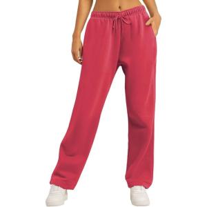 imageAUTOMET Womens Wide Leg Sweatpants Fleece Lined Baggy Straight Leg Lounge Pants Fall Outfits Athletic Joggers with PocketsWatermelonred