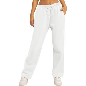 imageAUTOMET Womens Wide Leg Sweatpants Fleece Lined Baggy Straight Leg Lounge Pants Fall Outfits Athletic Joggers with PocketsWhite