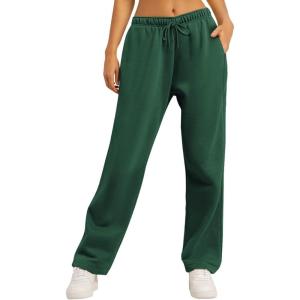 imageAUTOMET Womens Wide Leg Sweatpants Fleece Lined Baggy Straight Leg Lounge Pants Fall Outfits Athletic Joggers with PocketsXmasgreen