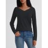 imageAUTOMET Long Sleeve T Shirts for Women Lace V Neck Casual Cute Tops Loose Fit Fall Winter Basic ClothingBlack