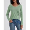imageAUTOMET Long Sleeve T Shirts for Women Lace V Neck Casual Cute Tops Loose Fit Fall Winter Basic ClothingLightgreen