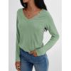 imageAUTOMET Long Sleeve T Shirts for Women Lace V Neck Casual Cute Tops Loose Fit Fall Winter Basic ClothingLightgreen