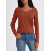 imageAUTOMET Long Sleeve T Shirts for Women Lace V Neck Casual Cute Tops Loose Fit Fall Winter Basic ClothingMaple