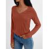 imageAUTOMET Long Sleeve T Shirts for Women Lace V Neck Casual Cute Tops Loose Fit Fall Winter Basic ClothingMaple