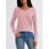imageAUTOMET Long Sleeve T Shirts for Women Lace V Neck Casual Cute Tops Loose Fit Fall Winter Basic ClothingPink