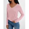 imageAUTOMET Long Sleeve T Shirts for Women Lace V Neck Casual Cute Tops Loose Fit Fall Winter Basic ClothingPink