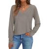 imageAUTOMET Long Sleeve T Shirts for Women Lace V Neck Casual Cute Tops Loose Fit Fall Winter Basic ClothingKhaki