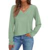 imageAUTOMET Long Sleeve T Shirts for Women Lace V Neck Casual Cute Tops Loose Fit Fall Winter Basic ClothingLightgreen