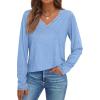 imageAUTOMET Long Sleeve T Shirts for Women Lace V Neck Casual Cute Tops Loose Fit Fall Winter Basic ClothingSkyblue