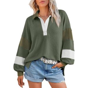 imageAUTOMET Fall Tops for Women Oversized Long Sleeve Shirts Color Block Fashion 2025 y2k Tees Knitted Pullover Sweaters GreyGreen L